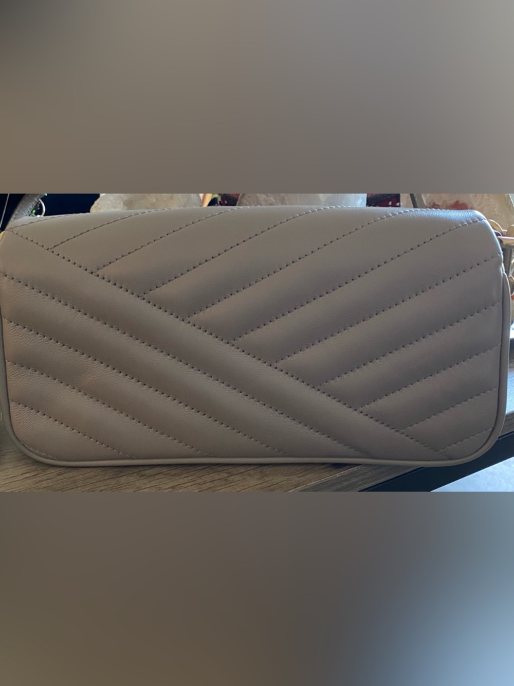 Tory Burch Kira Chevron Small Flap Shoulder Bag Grey Heron-NWT - Picture 6 of 9